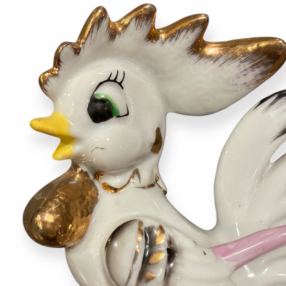 Vintage Thames Rooster With Umbrella Figurine Porcelain White Farm Chicken - Picture 4 of 6